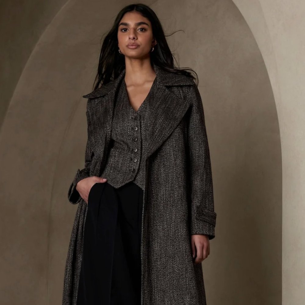 Kit Tweed Trench Coat Banana Republic SZ: XL